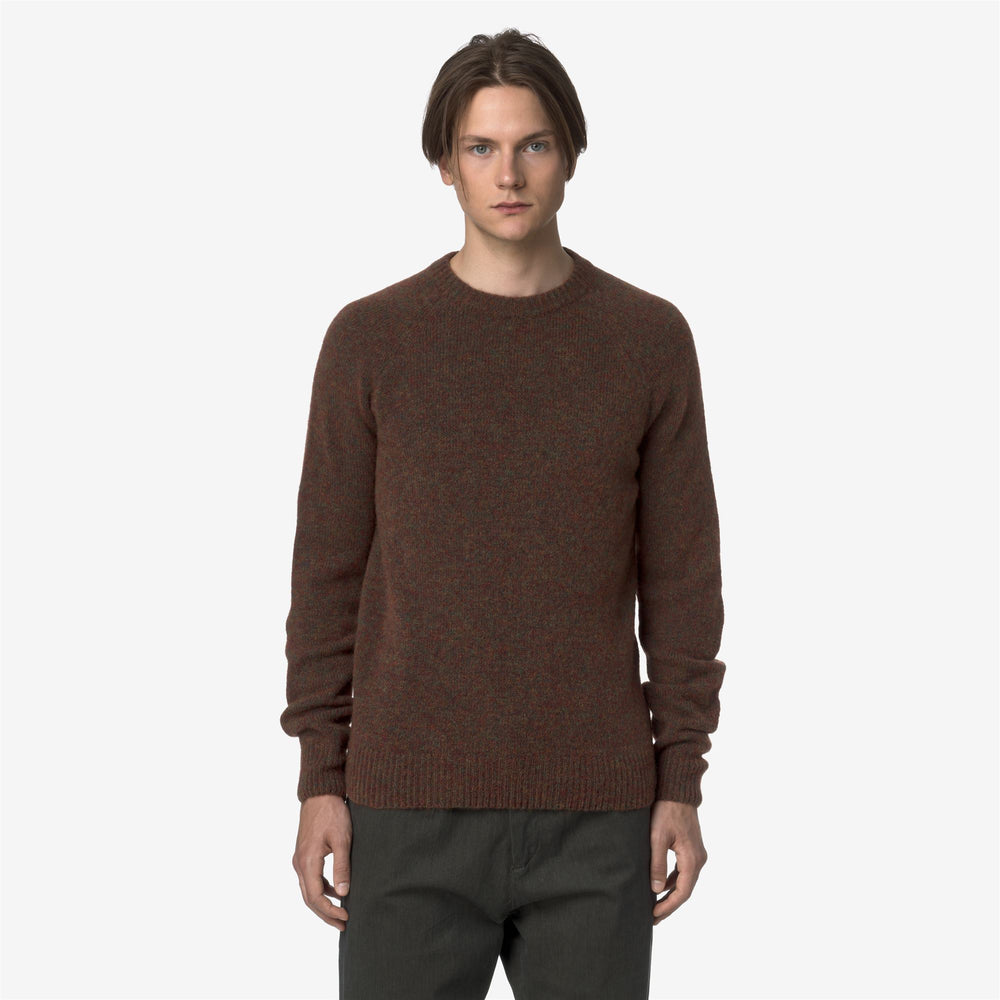 Brown Men's Cable Knit Crewneck Sweater 02