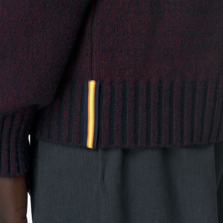 Maglione da uomo in lana merino blu con mezza zip e bordi a coste 2