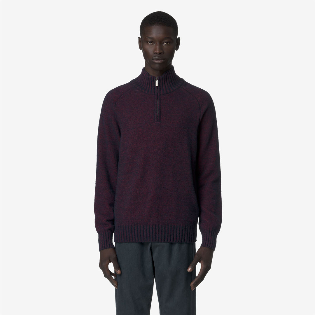 Blue Men's Merino Wool Half-Zip Sweater with Ribbed Trims 01