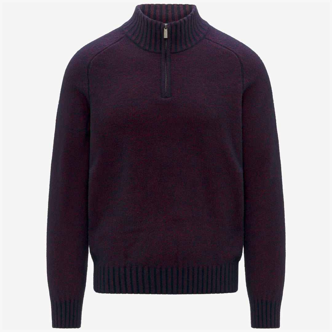 Maglione da uomo in lana merino blu con mezza zip e bordi a coste 01