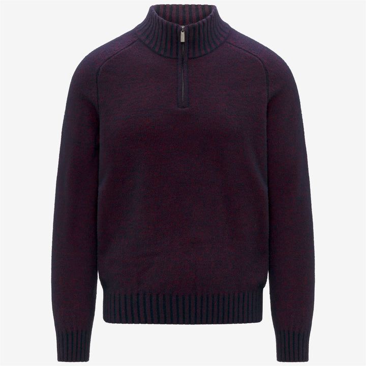 Maglione da uomo in lana merino blu con mezza zip e bordi a coste 1