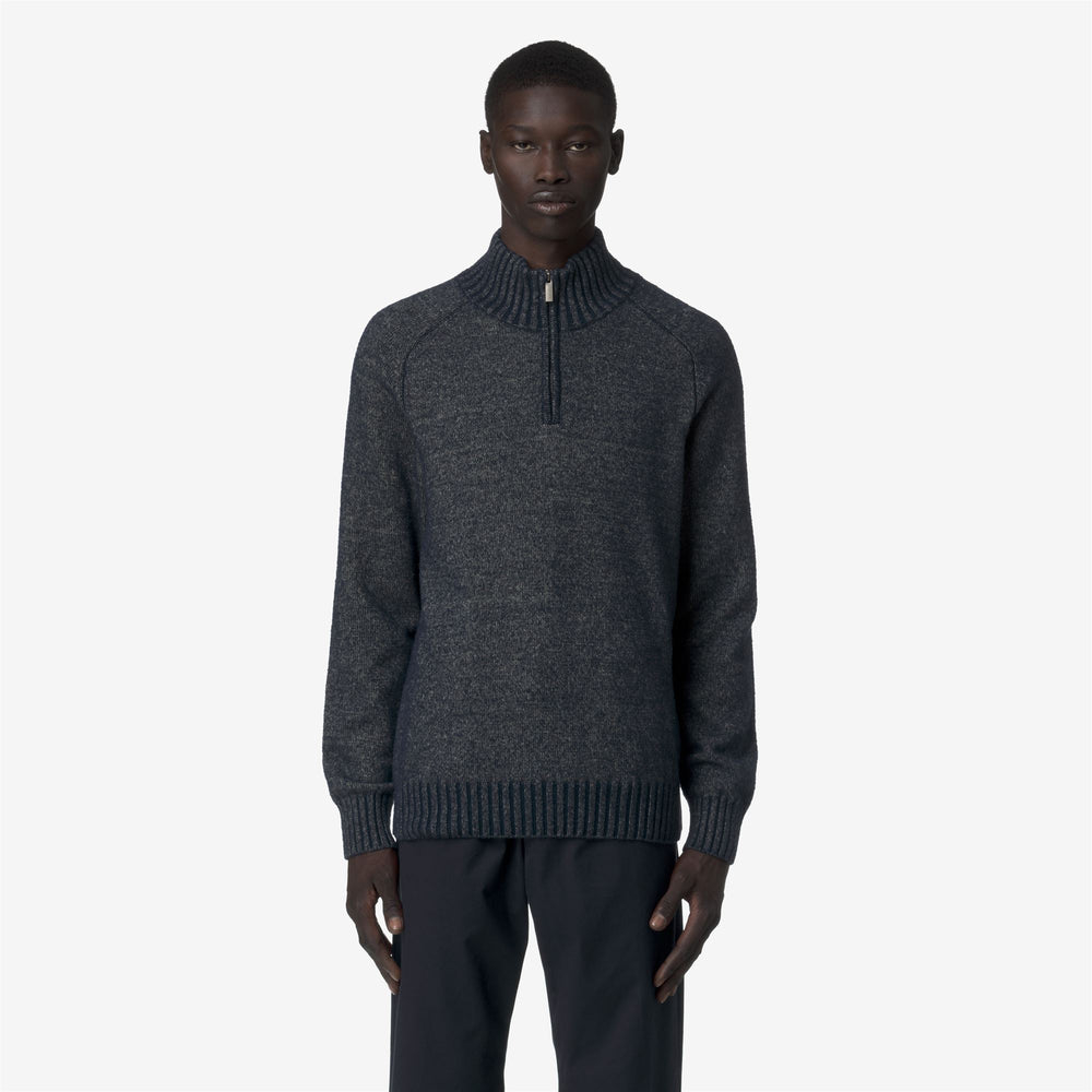 Green men's premium merino wool pullover sweater with half-zip 02