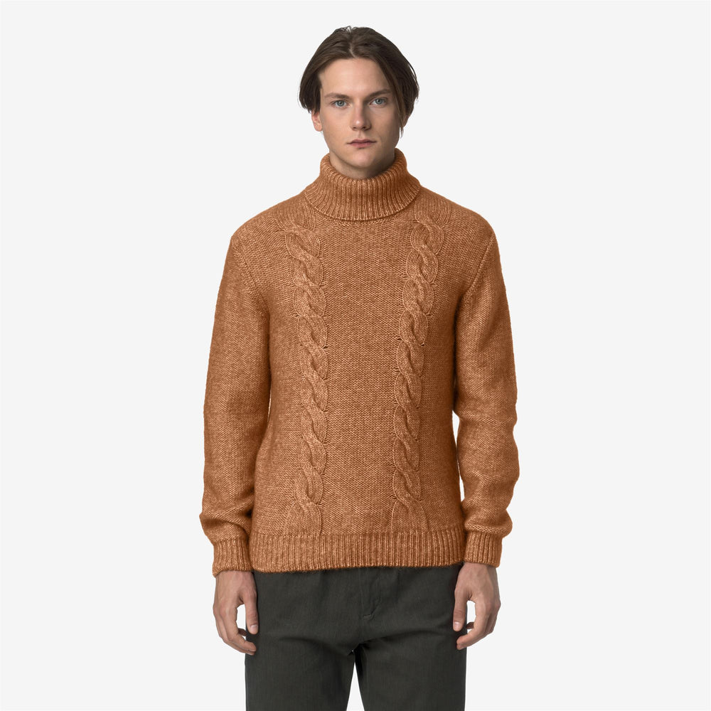 Orange Men's Cable-Knit Sweater with Alpaca Blend 02