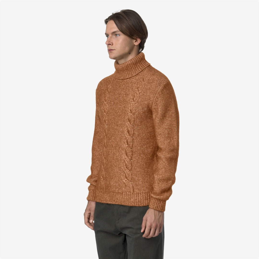 Maglione arancione da uomo in maglia a trecce con misto alpaca main