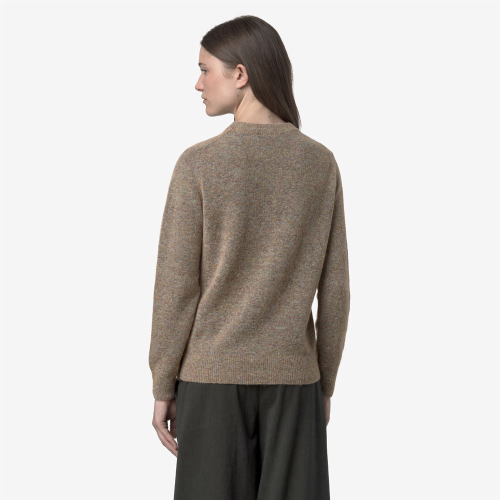 Orange Women's Wool Crewneck Sweater with Cable Knit 02