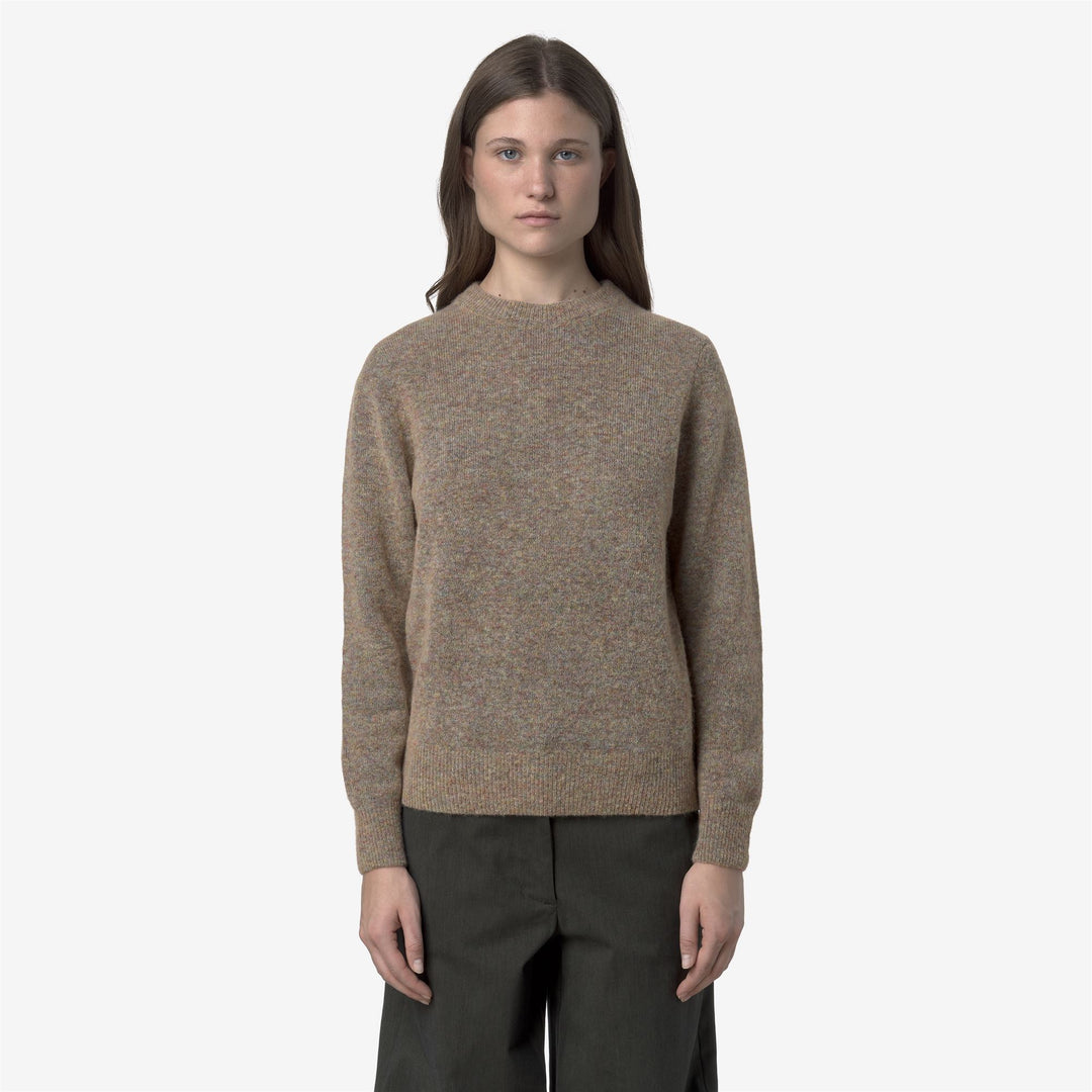Orange Women's Wool Crewneck Sweater with Cable Knit 01