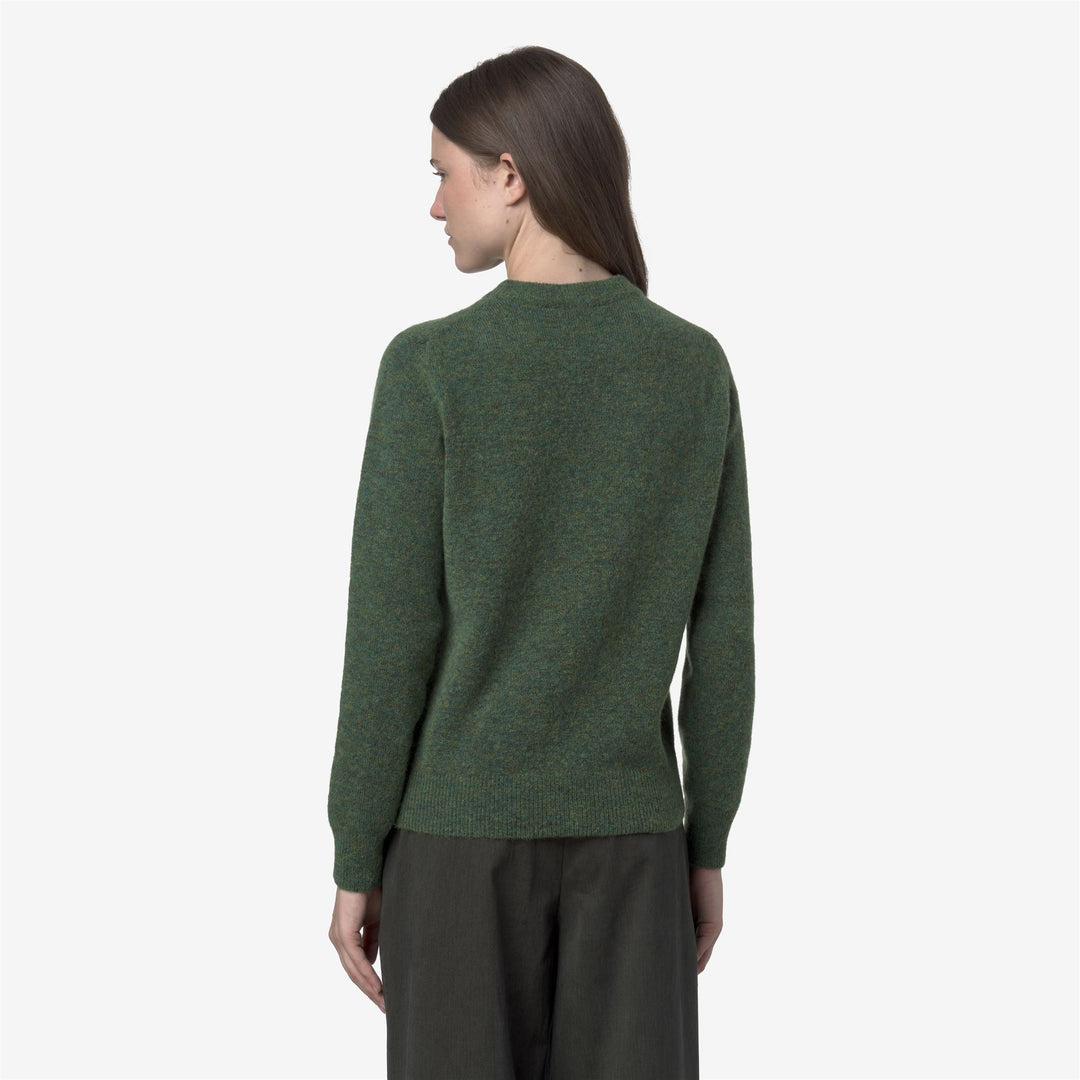 Suéter de cuello redondo de mezcla de lana verde para mujer con diseño de punto trenzado main