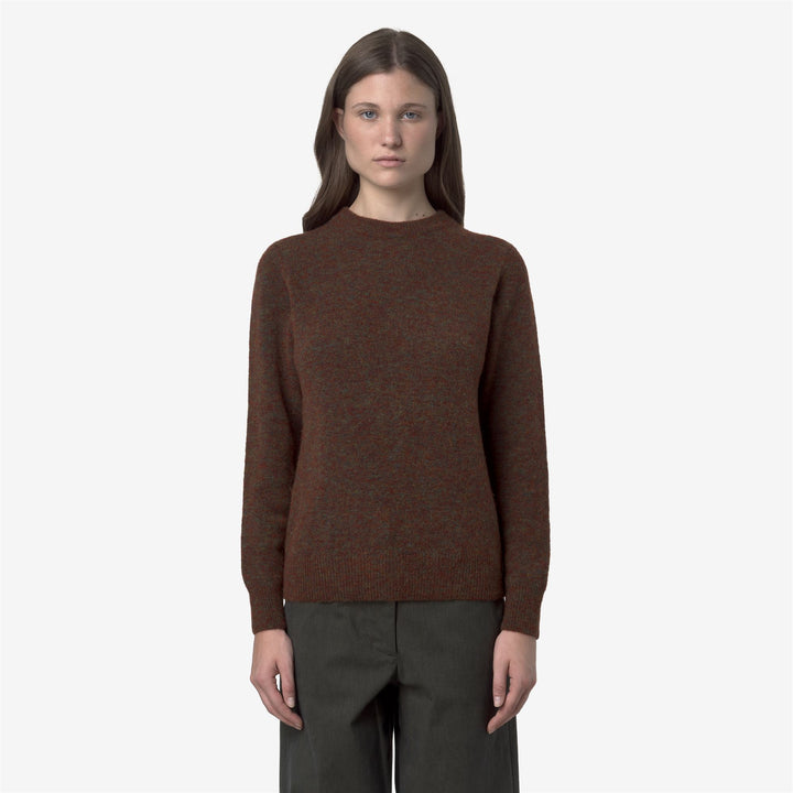 Maglione girocollo classico da donna marrone con motivo a trecce 3