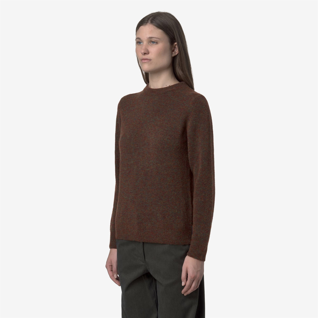 Maglione girocollo classico da donna marrone con motivo a trecce main