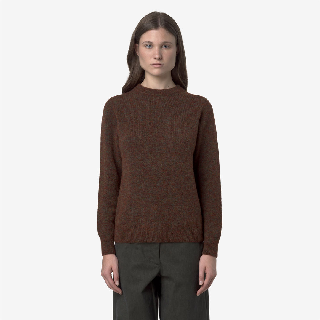 Brown Women's Classic Crewneck Sweater with Cable Knit Design 01