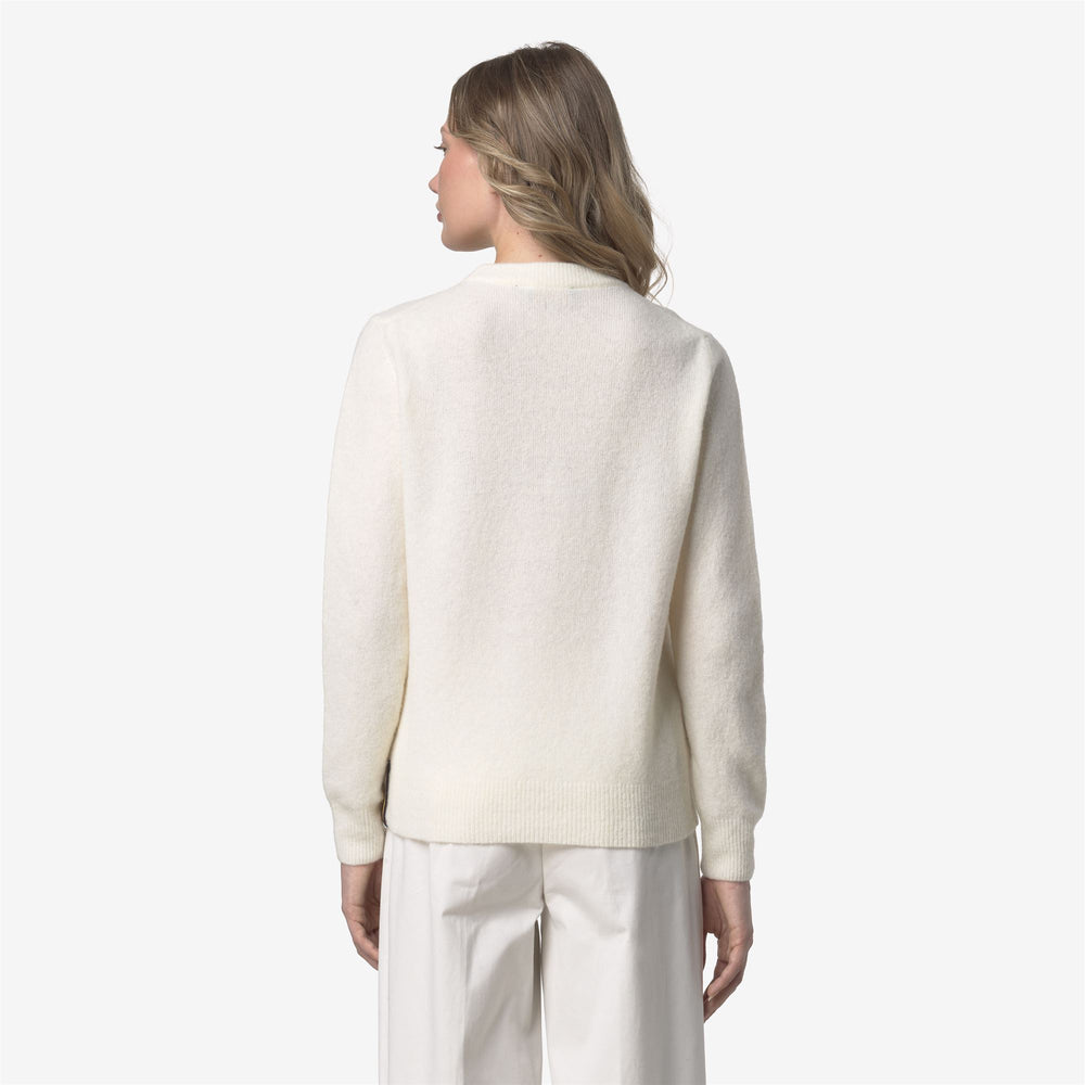 White Women's Wool Crewneck Sweater with Cable Knit Design 02