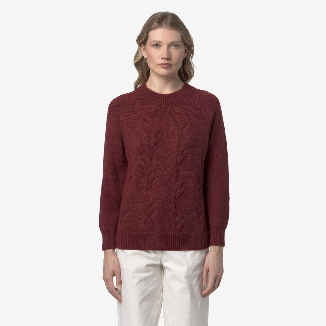 Red Women's Funnel Neck Knit Sweater with Mohair Blend 01