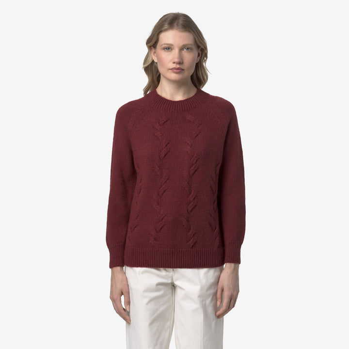 Red Women's Funnel Neck Knit Sweater with Mohair Blend 1