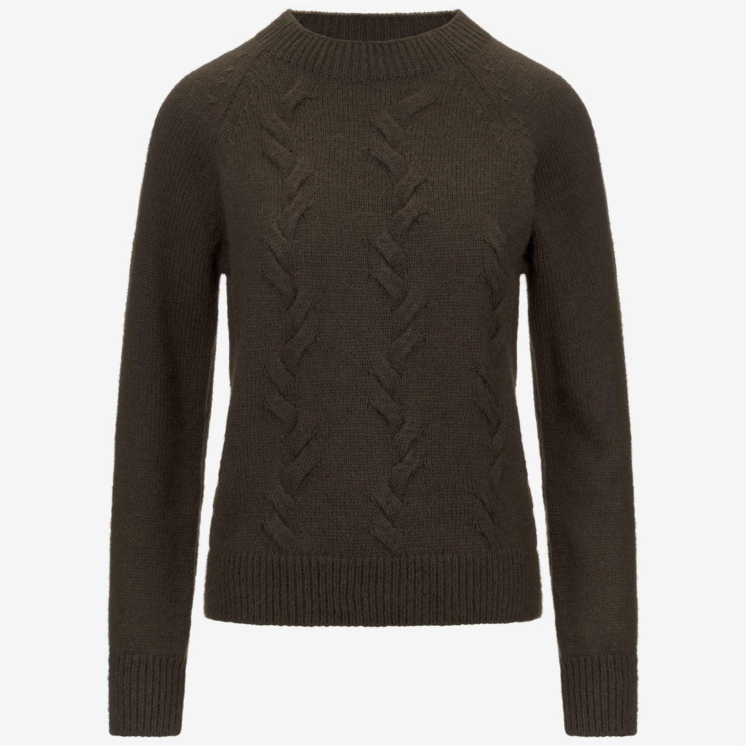 Maglione da donna in maglia marrone con collo a imbuto 01