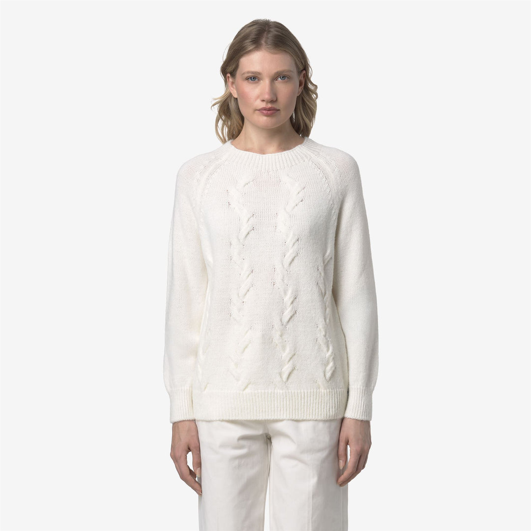 Maglione bianco da donna con collo a imbuto in maglia con misto mohair main