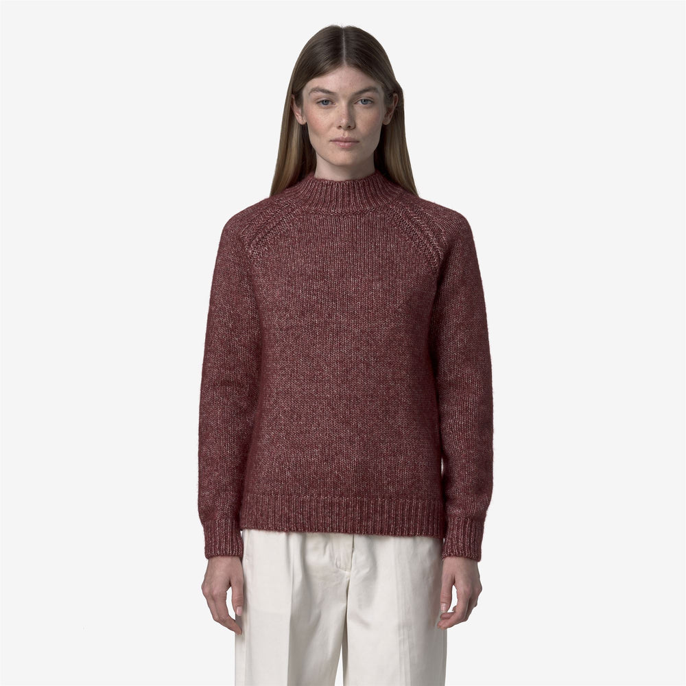 Red women's Alpaca Cotton High Collar Sweater 02