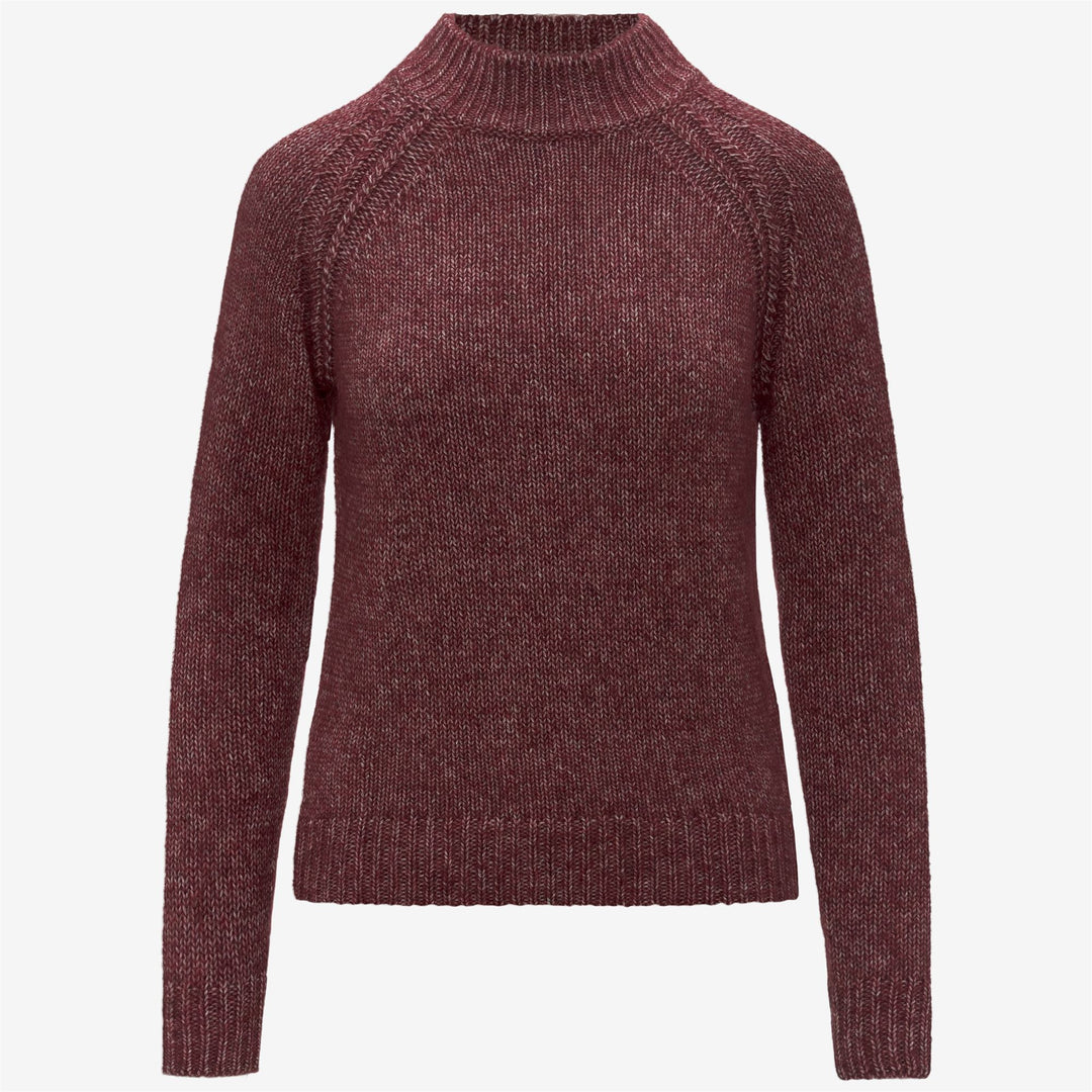 Maglione rosso da donna in cotone e alpaca con collo alto 01