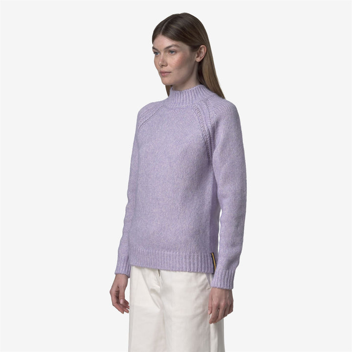 Maglione da donna in misto cotone e alpaca viola con collo alto 4