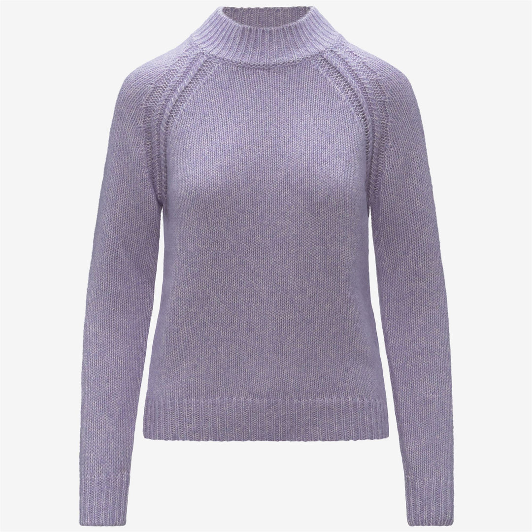 Maglione da donna in misto cotone e alpaca viola con collo alto 01