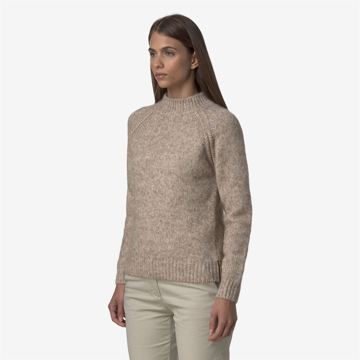 Maglione pullover beige in misto cotone e alpaca da donna 4