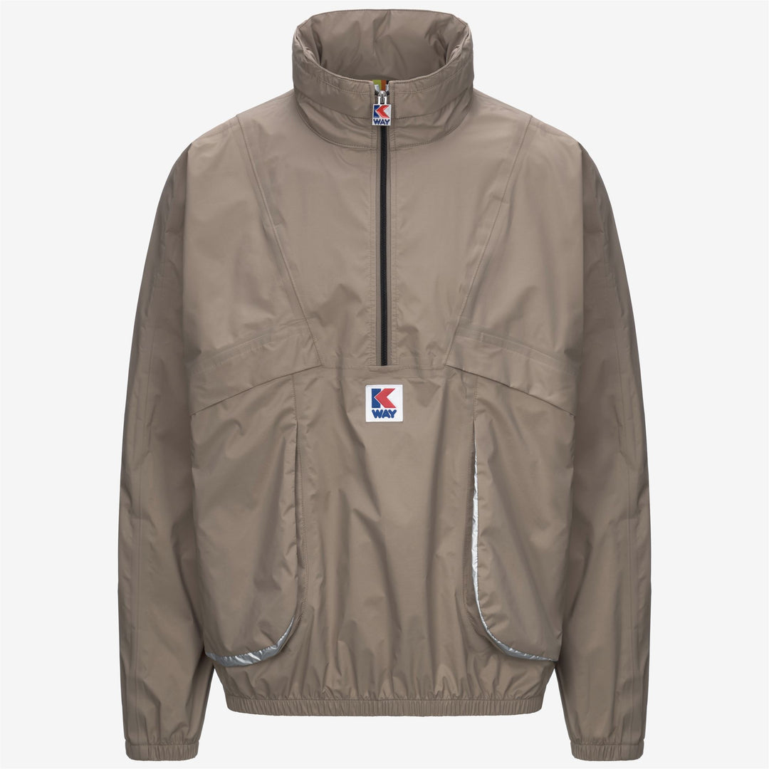 Giacca sportiva corta unisex beige con cappuccio nascosto 01