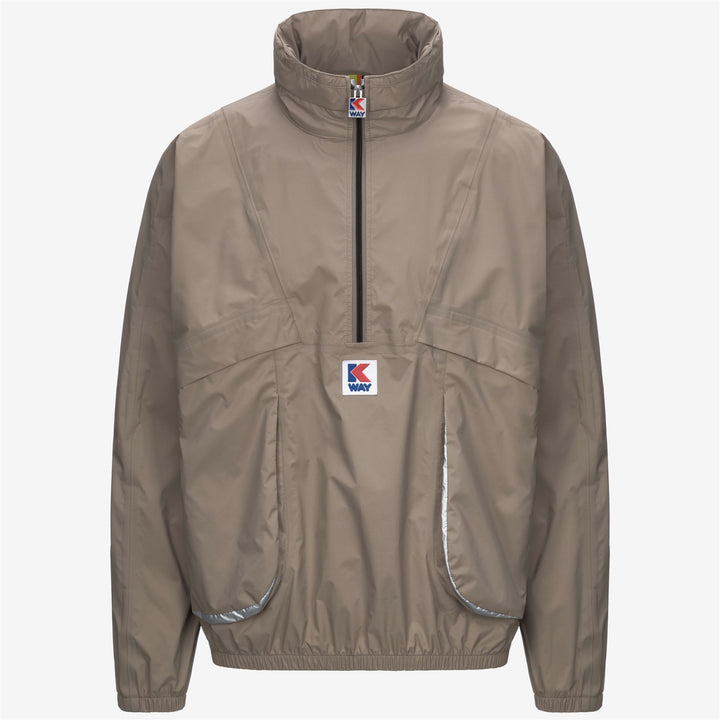 Giacca sportiva corta unisex beige con cappuccio nascosto 1