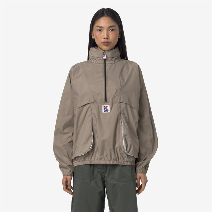 Giacca sportiva corta unisex beige con cappuccio nascosto 3