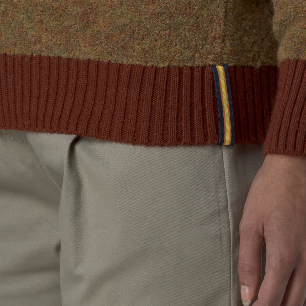 Maglione lavorato a maglia da donna marrone con collo alto e finiture a contrasto 02