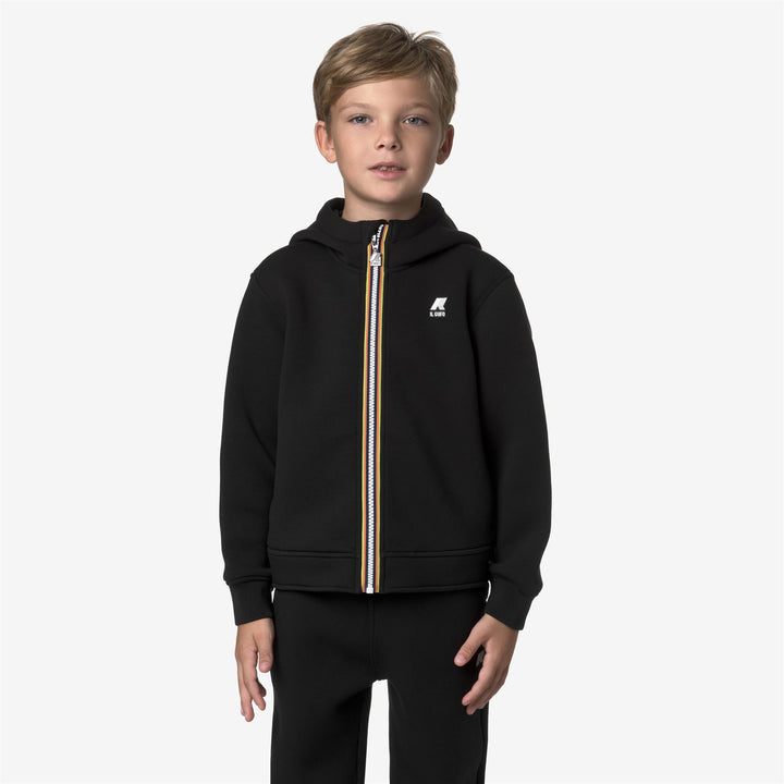 Black unisex Kid's Fleece Jacket with Zip and Pockets 3