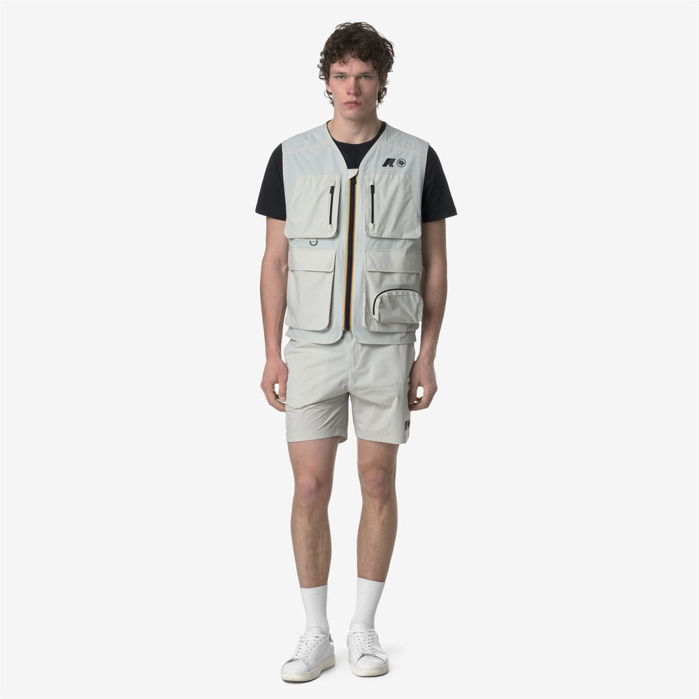 Beige Grey Men's Waterproof Cargo Shorts with Reflective Details 02