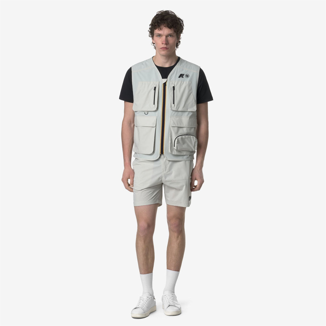 Beige Grey Men's Waterproof Cargo Shorts with Reflective Details 01