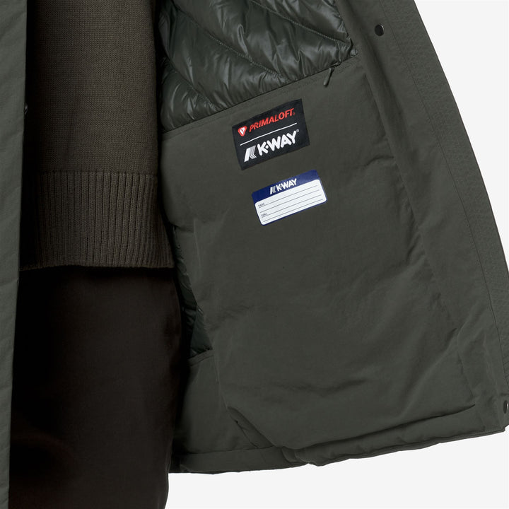 Green women's 3/4 Length A-Line Jacket with Hood and Pockets 3