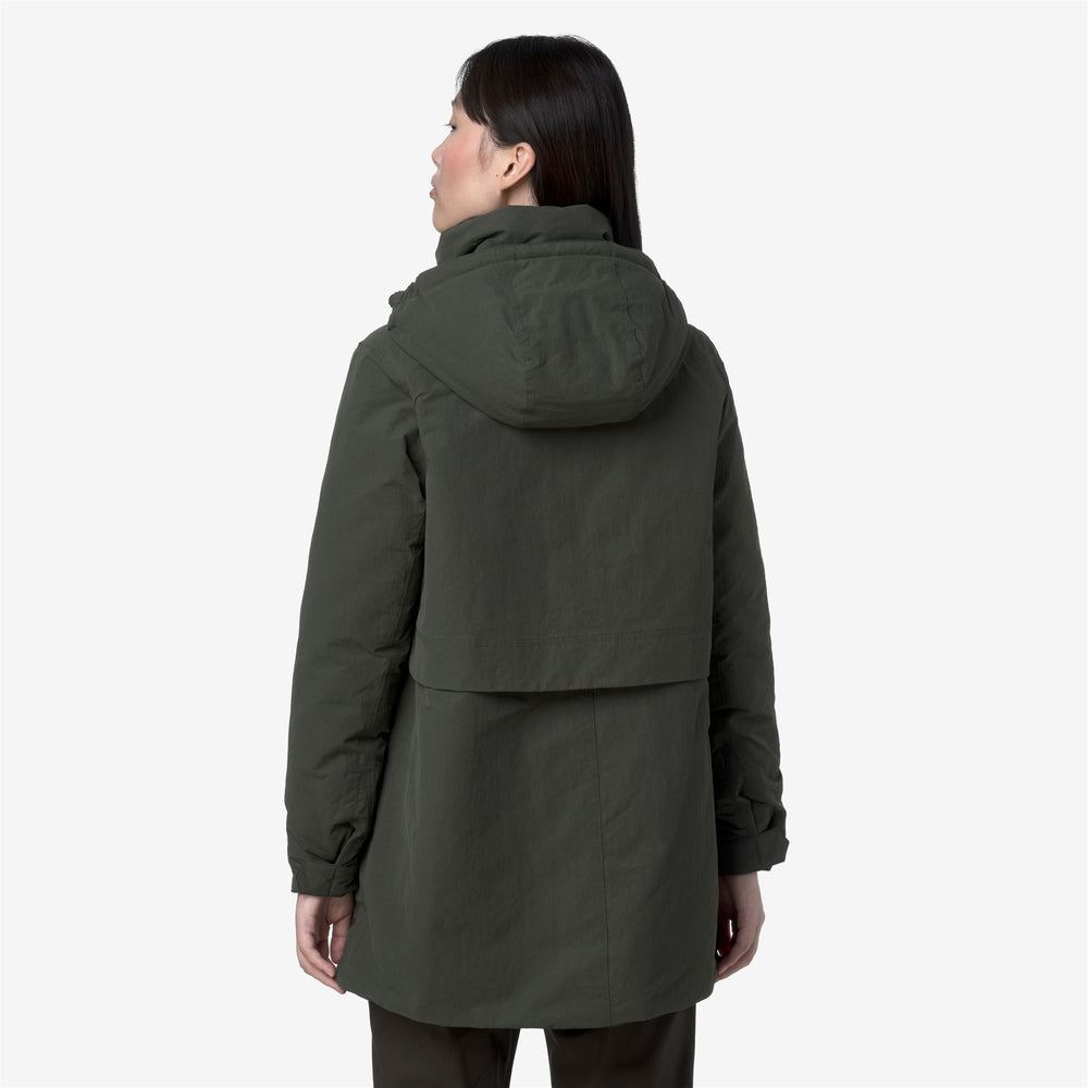 Green women's 3/4 Length A-Line Jacket with Hood and Pockets 02
