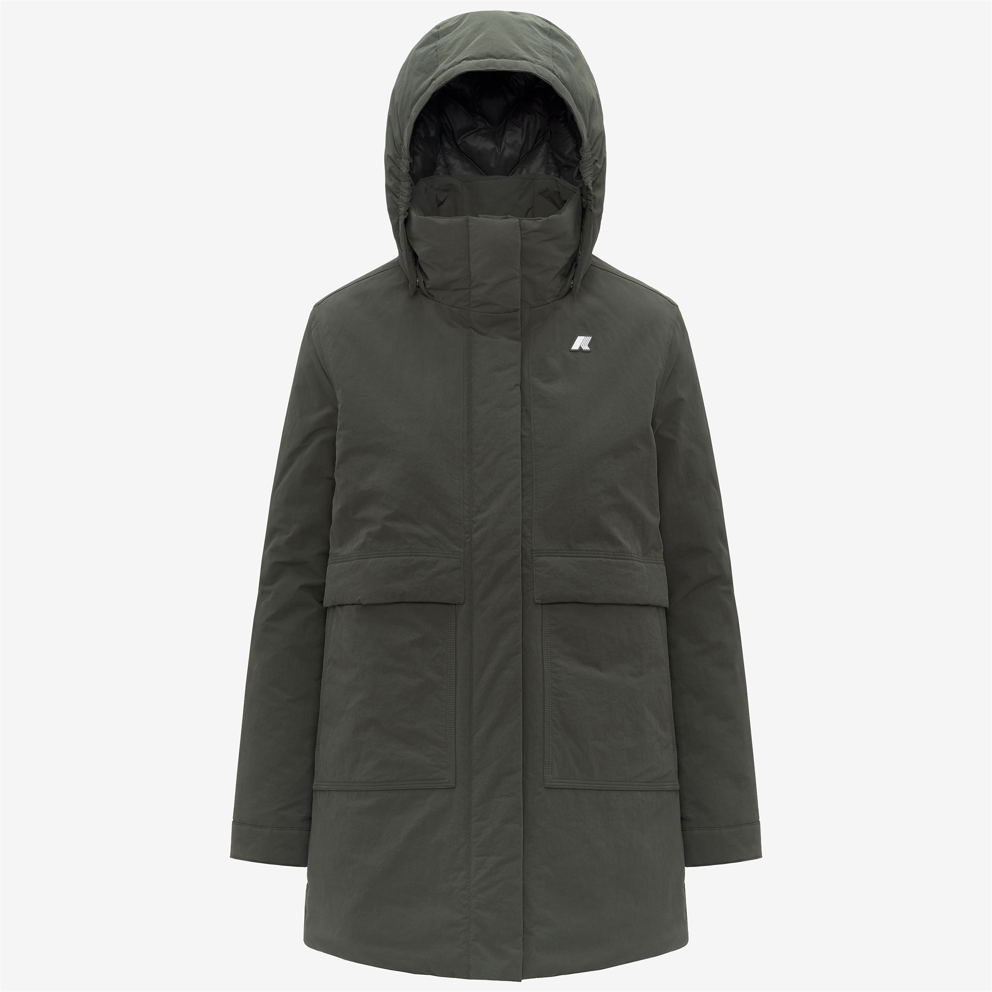 Jackets_WOMAN_KALIMA WARM COTTON NYLON_3/4 Length_GREEN BLACKISH - Commercial 1