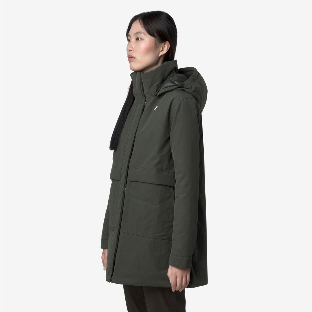 Green women's 3/4 Length A-Line Jacket with Hood and Pockets main