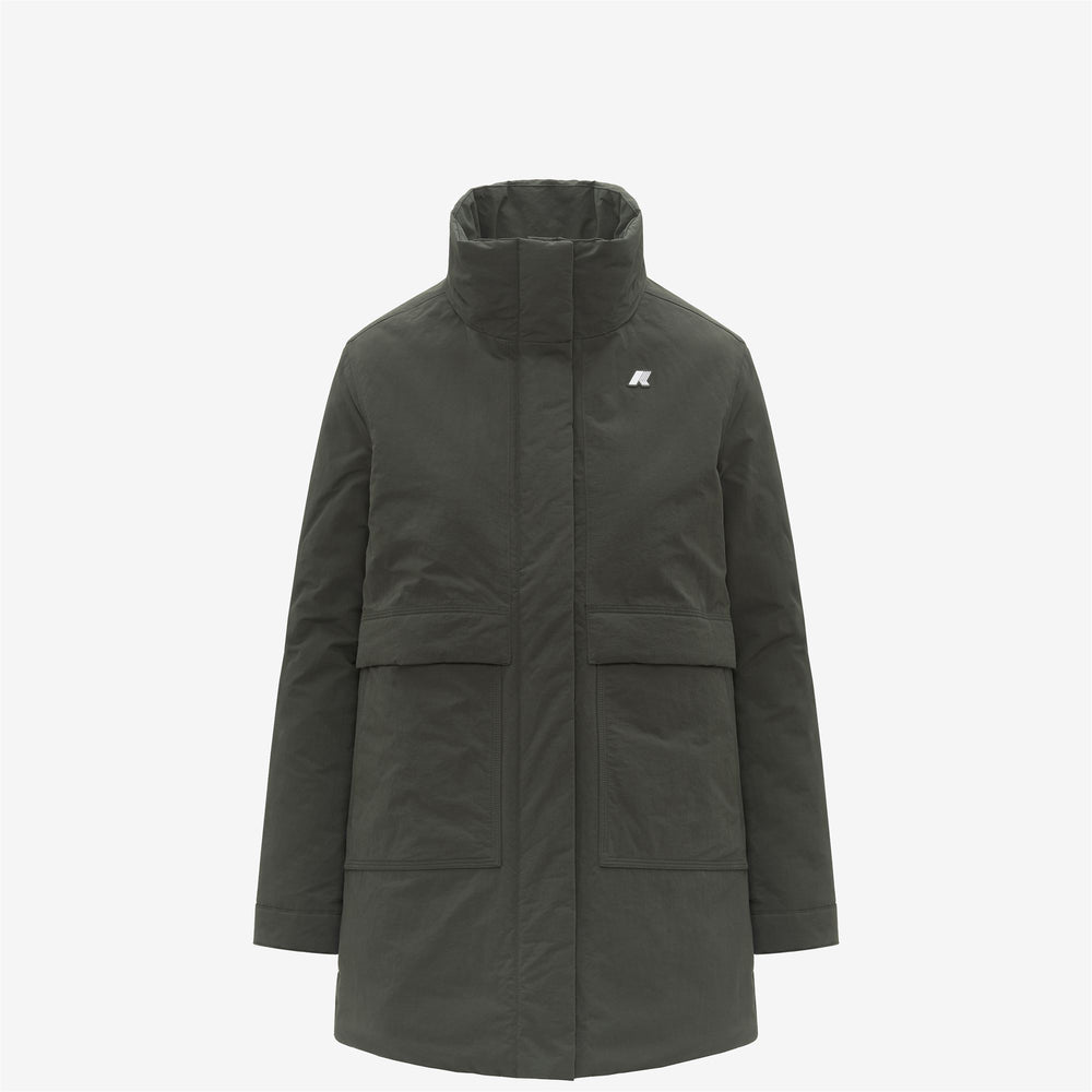 Green women's 3/4 Length A-Line Jacket with Hood and Pockets 02