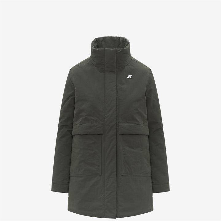 Green women's 3/4 Length A-Line Jacket with Hood and Pockets 2