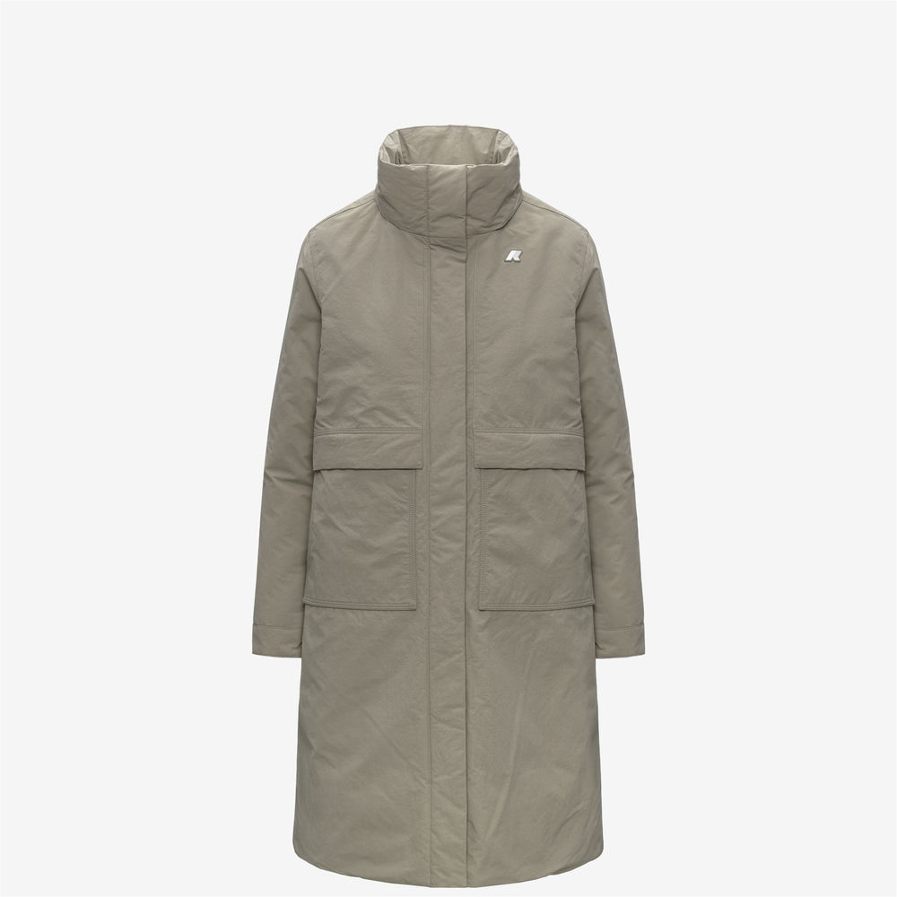 Chaqueta larga verde de corte A para mujer con capucha y aislamiento PrimaLoft 02