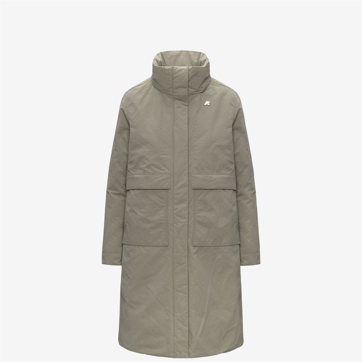 Chaqueta larga verde de corte A para mujer con capucha y aislamiento PrimaLoft 2