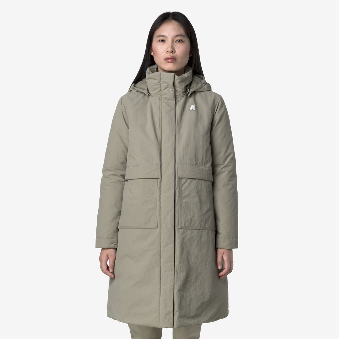 Chaqueta larga verde de corte A para mujer con capucha y aislamiento PrimaLoft main