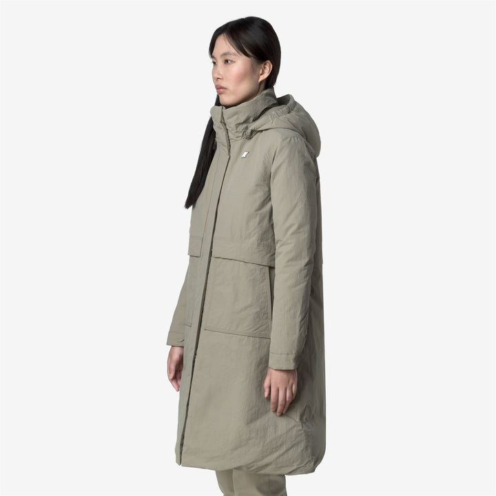 Chaqueta larga verde de corte A para mujer con capucha y aislamiento PrimaLoft 11