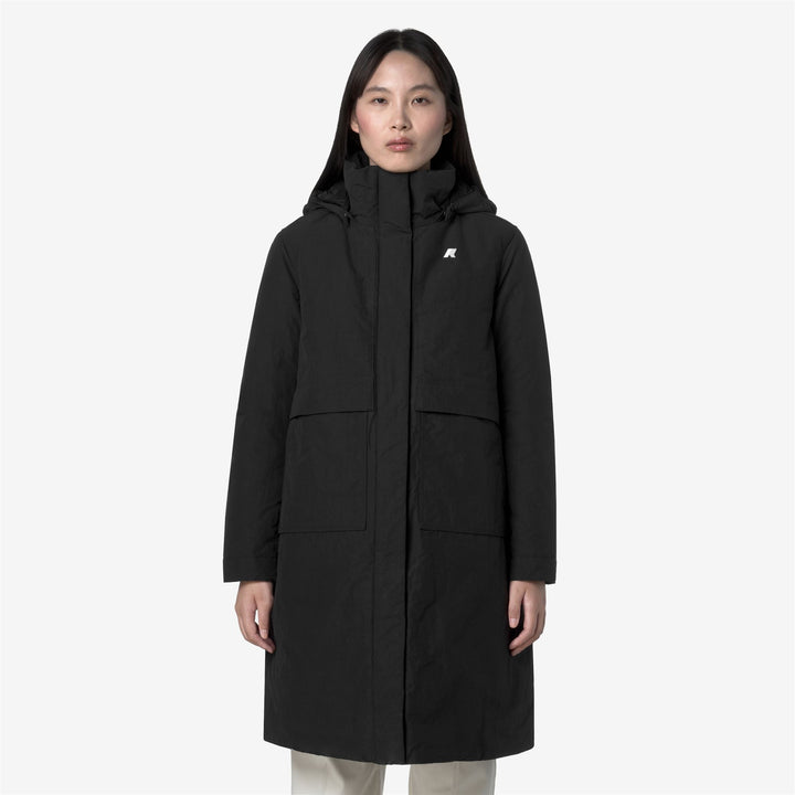 Chaqueta larga negra de corte A para mujer con aislamiento PrimaLoft 4