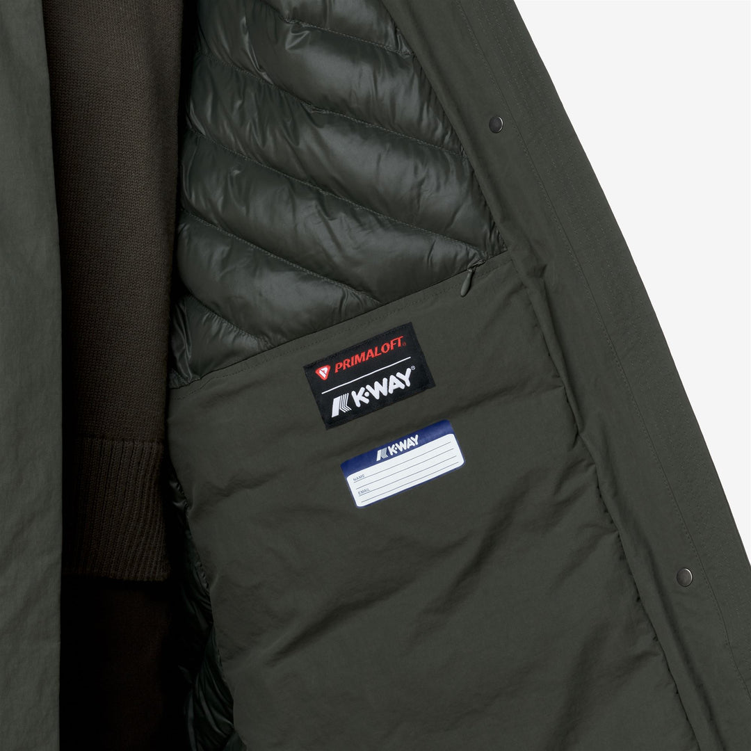 Giacca lunga da donna verde nera a trapezio con isolamento PrimaLoft main