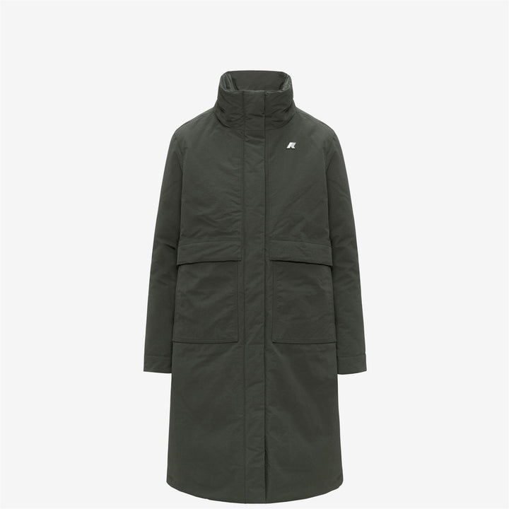 Giacca lunga da donna verde nera a trapezio con isolamento PrimaLoft 2