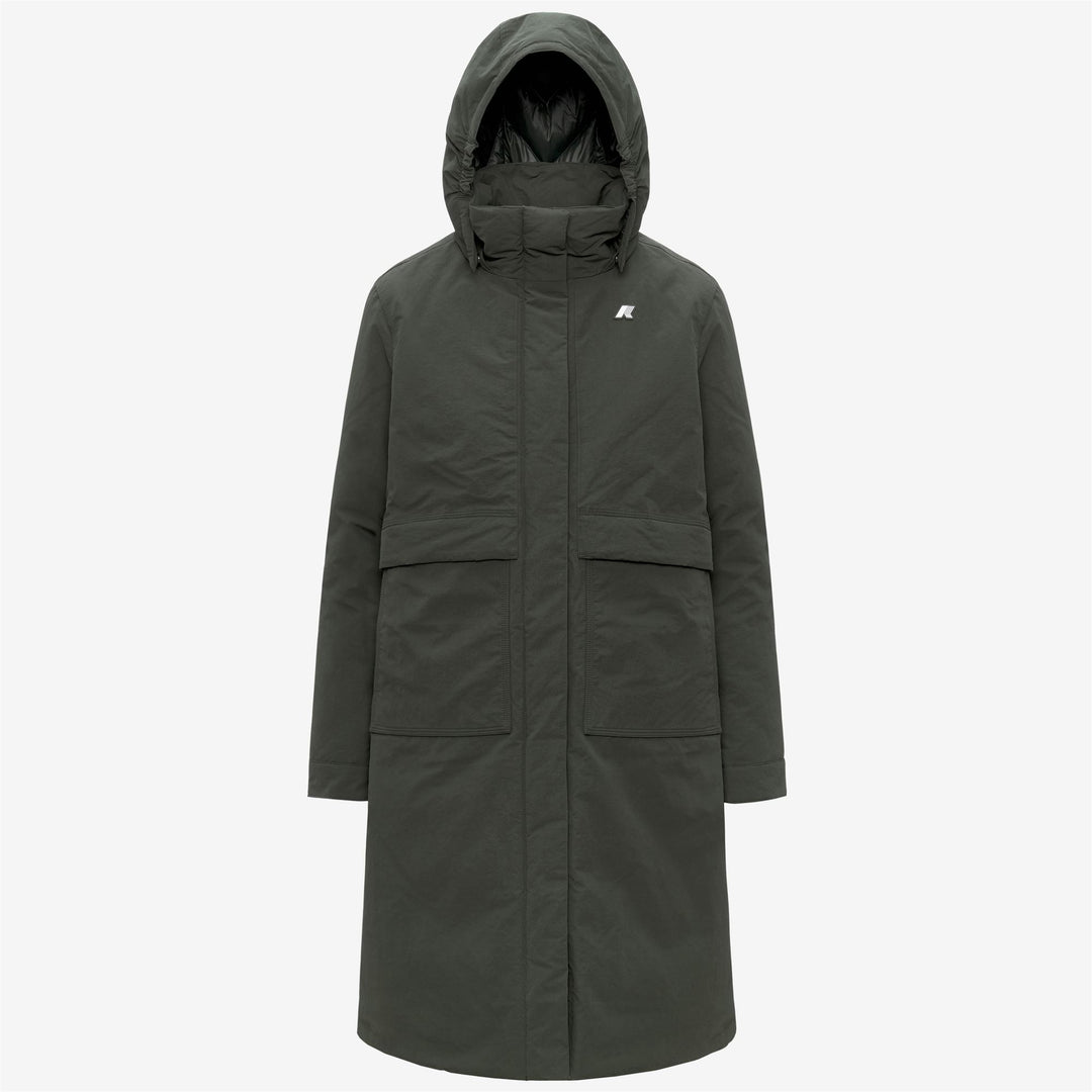 Green black Women's Long A-Line Jacket with PrimaLoft Insulation 01