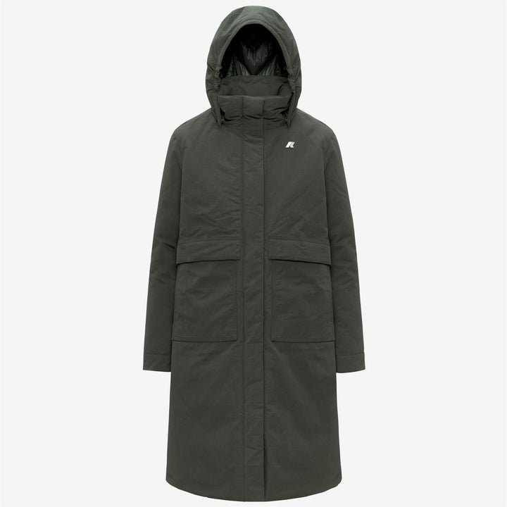 Giacca lunga da donna verde nera a trapezio con isolamento PrimaLoft 1