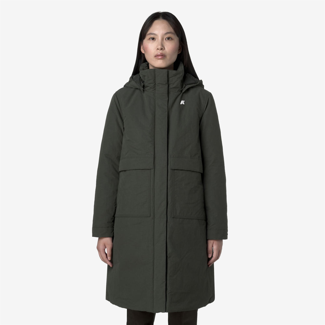 Giacca lunga da donna verde nera a trapezio con isolamento PrimaLoft main