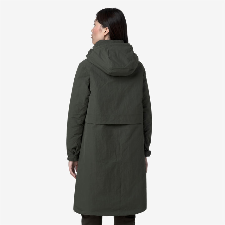 Giacca lunga da donna verde nera a trapezio con isolamento PrimaLoft 6