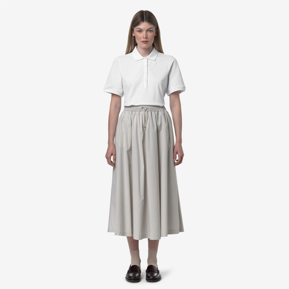 Falda larga casual beige y gris para mujer con cinturilla ajustable 02