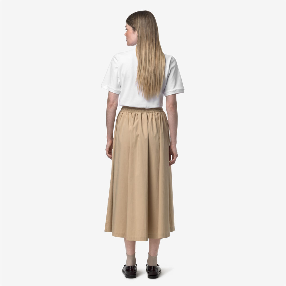 Beige Brown Women's Casual Long Skirt with Adjustable Waistband 02